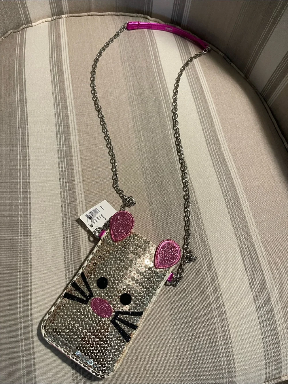 Justice Sequin Mouse Crossbody Bag - Silver with Pink Accents